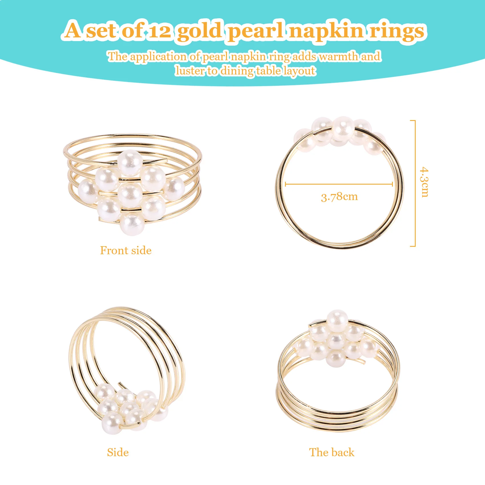 ABWR-Set Of 12 Gold Pearls Napkin Rings Weddings Favors Serviette Napkin Rings For Dinner Table Pearl Napkin Buckles Rings