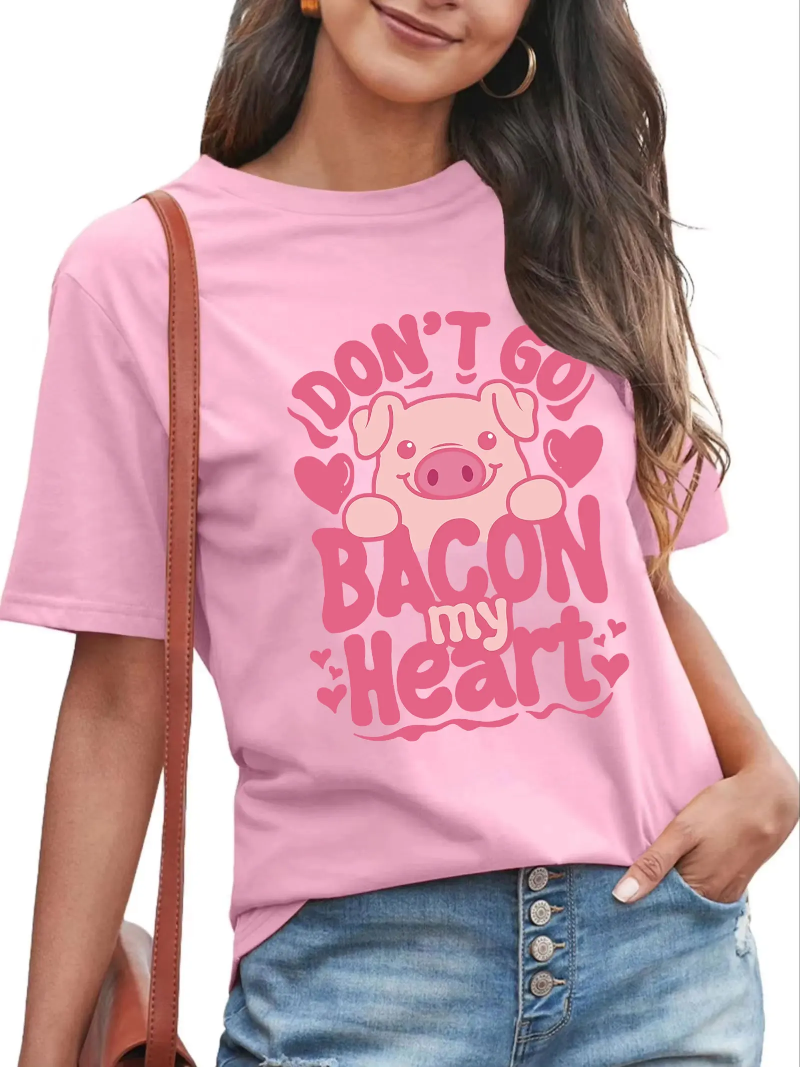 Don't Go Bacon My Heart Valentine's Day Shirt Funny Animal Shirt Valentine Gift Women Short Sleeve Tee