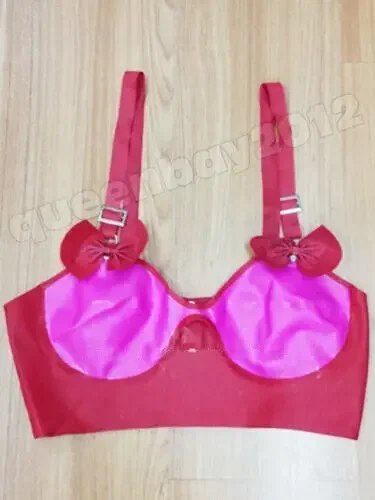 

Women 100% Latex Bra Rubber Club Cosplay Sexy Pink Red Bikini Bralette 0.4mm S-XXL Masquerade