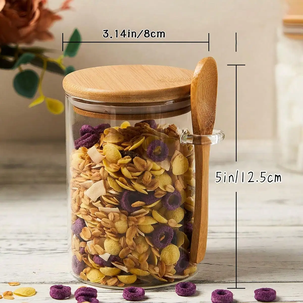 8PCS Glass Food Storage Containers (4 Cups 4 Lids), With Lids And Spoons, Overnight Oats Jar With Lid And Spoon Chia Pudding Salad Glass Jar With Lid And Spoon, Bamboo Lid Oatmeal Coffee Flour Bread Starter Storage Container With Lid