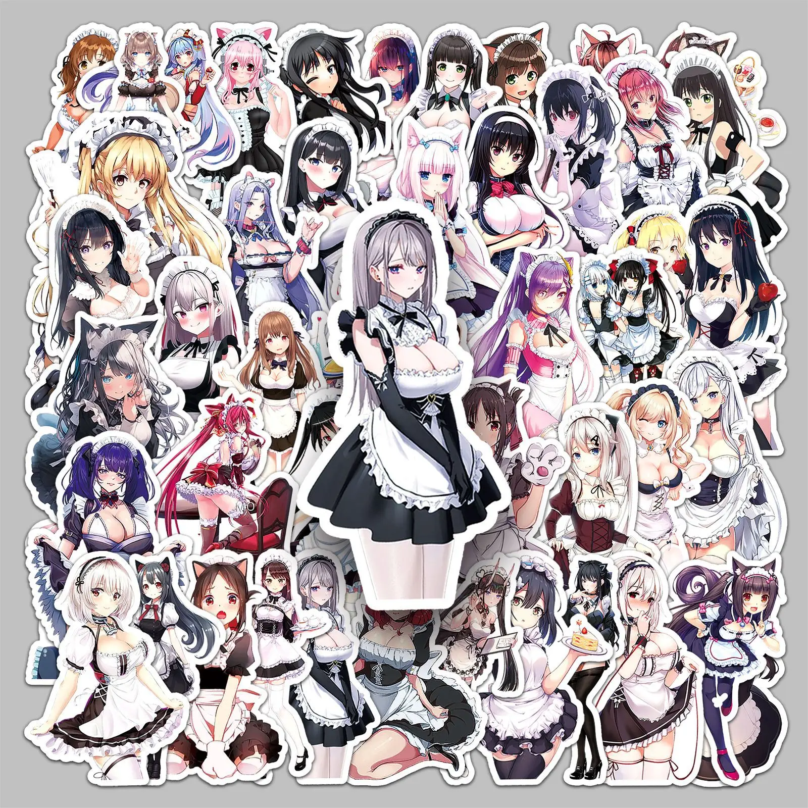 

50pcs Two-dimensional Sexy Maid Series Graffiti Stickers Suitable for Helmets Desktop Wall Decoration DIY Sticker Pack Wholesale