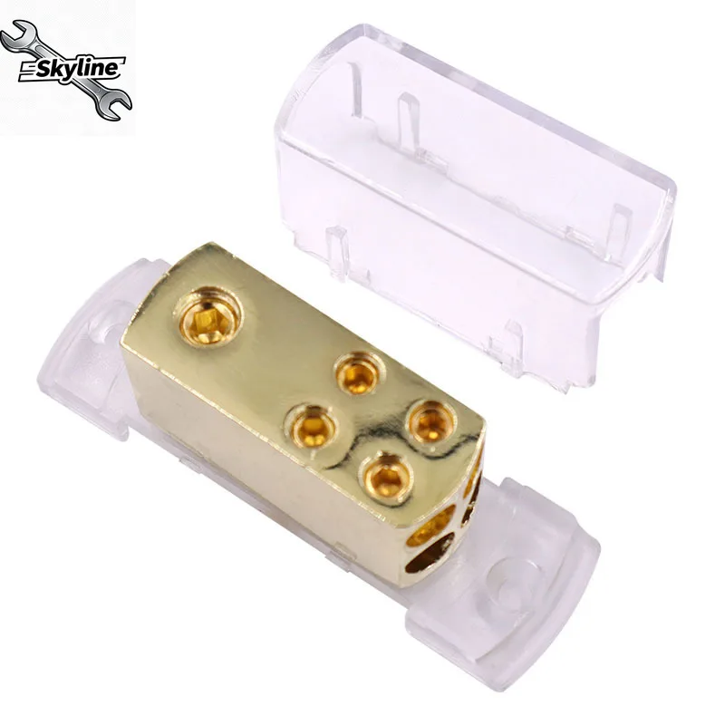 Gold Plating Power Ground Distribution Block 1x4ga Input 4x8ga Output Car Audio Cable Junction Box Fuse Block for Auto RV Boat