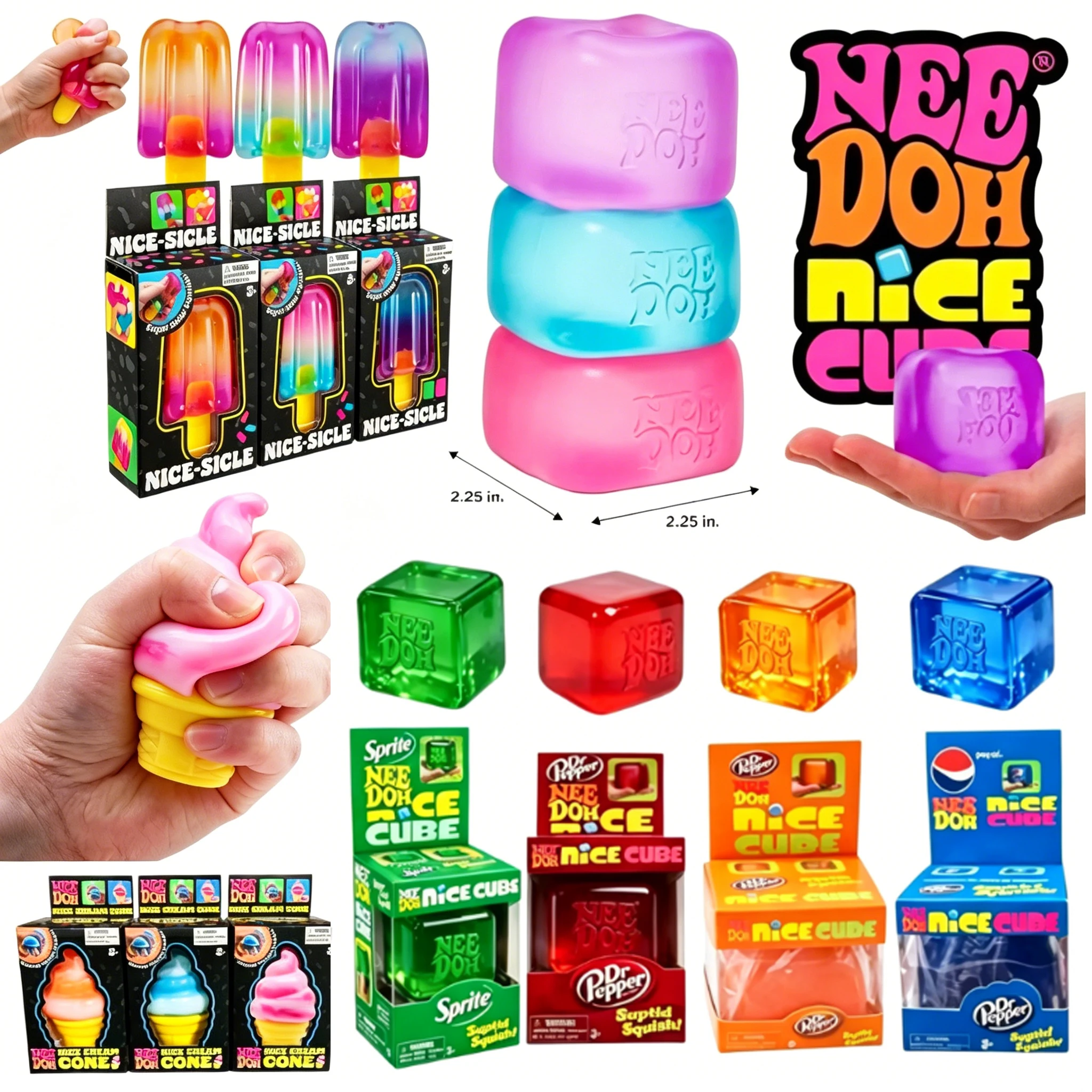 

Schylling NeeDoh Nice Cube & Ice Cream Cone Shaped Soft Squeeze Fidget Toy Surprise Stress Relief Party Decor Gift