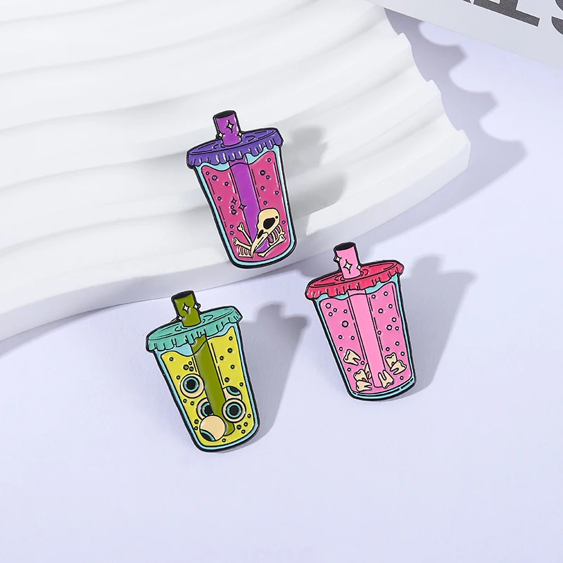 الرعب عصير بروش المينا دبابيس الهيكل العظمي الأسنان مقل العيون الحليب الشاي دبابيس التلبيب ظهره شارات هالوين مجوهرات أصدقاء هدية #3