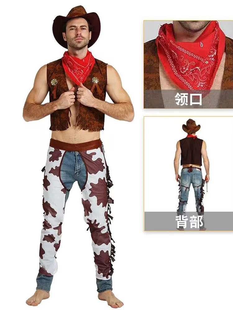 Costume de Cowboy Trempé pour Hommes et Femmes Adultes, Robe Occidentale de Cowgirl, Costumes de Cosplay de Carnaval d'Halloween