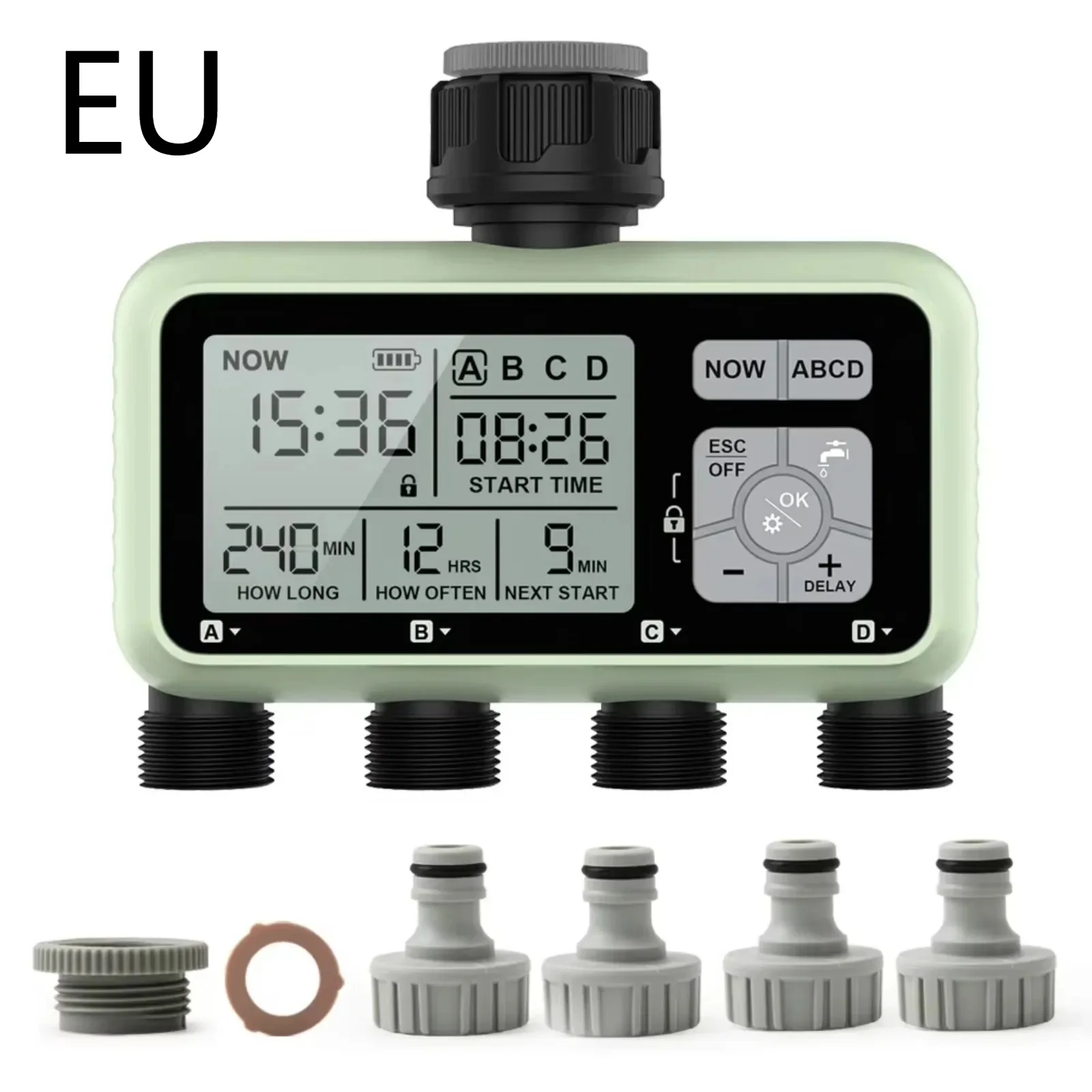 Super Timing System 4-uitlaat watertimer voor nauwkeurig water geven aan buitenautomatische irrigatie, volledig instelbaar programma