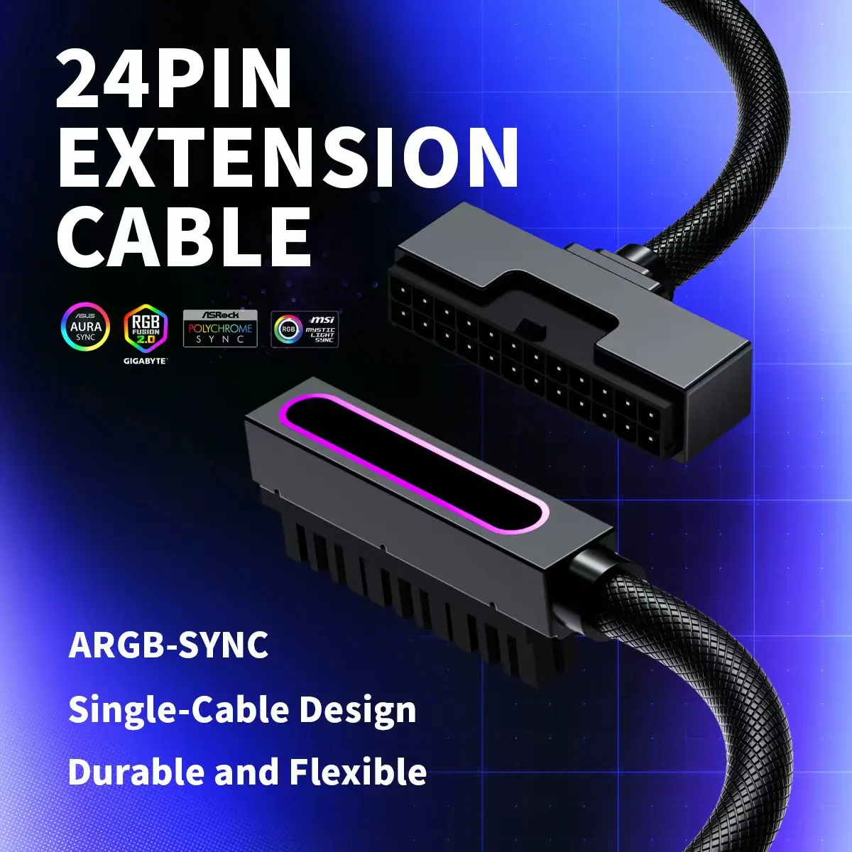 AIJS ATX24PIN One-Line Computer Power Extension Cable Motherboard Extension Cable Left Side Cable Routing
