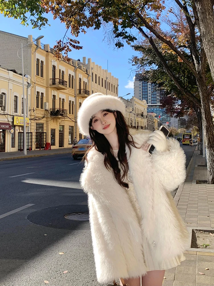 

New Women Long Sleeve Fluffy Hairy Faux Fox Fur Jacket Women Autumn Winter Oversized Loose Casual Luxury Soft Thick Warm Coat