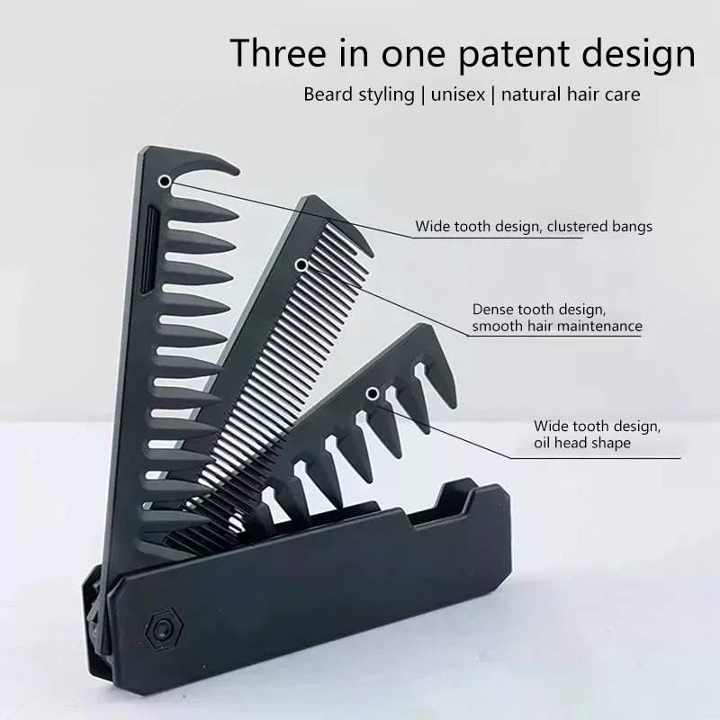 Professional 3 In 1 Pocket Folding Combs Wide Tooth Oil Head Comb Beard Combing Barber Hair Clipper Comb Salon Hair Styling Tool
