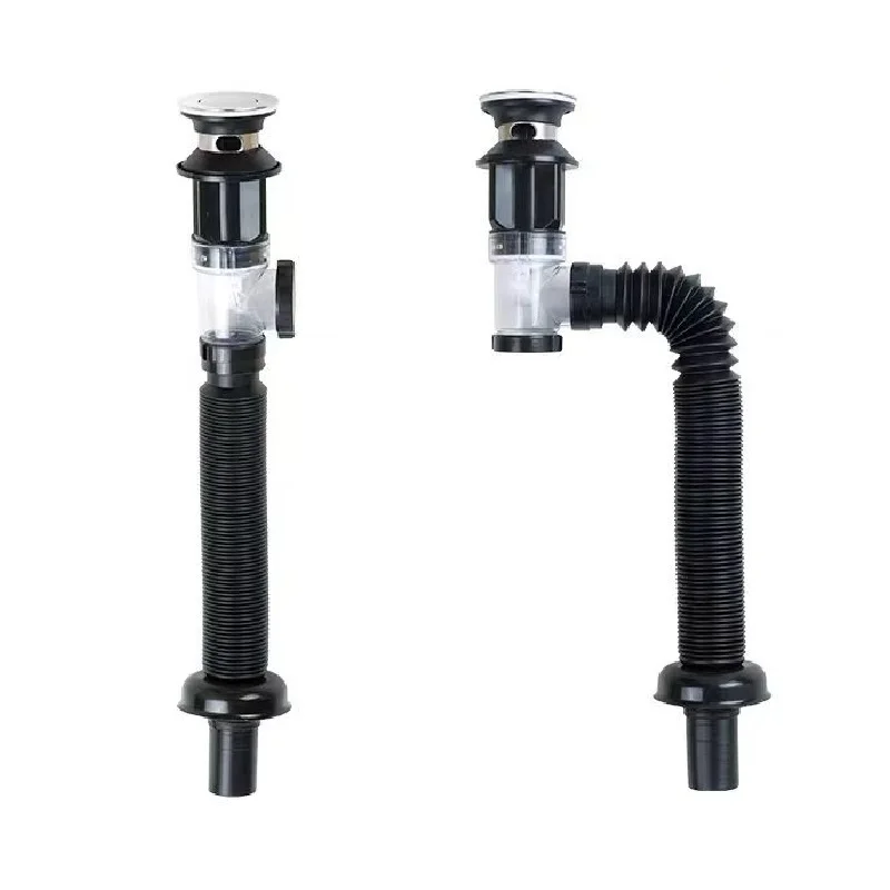 1-5Pcs Bathroom Sink Drain Kit Drain Stopper Flexible Hose ABS Body Stainless Steel Top Side Outlet Basin Drain Pipe Set