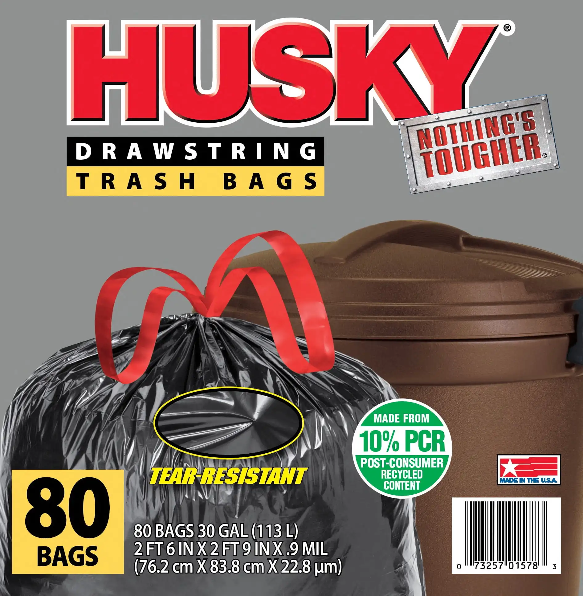 

Large Trash Bags, 30 Gallon, 80 Black Bags Unscented, Tear-Resistant, Drawstring, 10% PCR Durable garbage bag