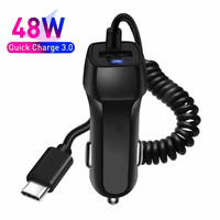 48W Car Charger With Spring USB Type C Cable For iPhone 12 11 XR 8 Cigarette Lighter USB Truck Car Charger For Android Iphone