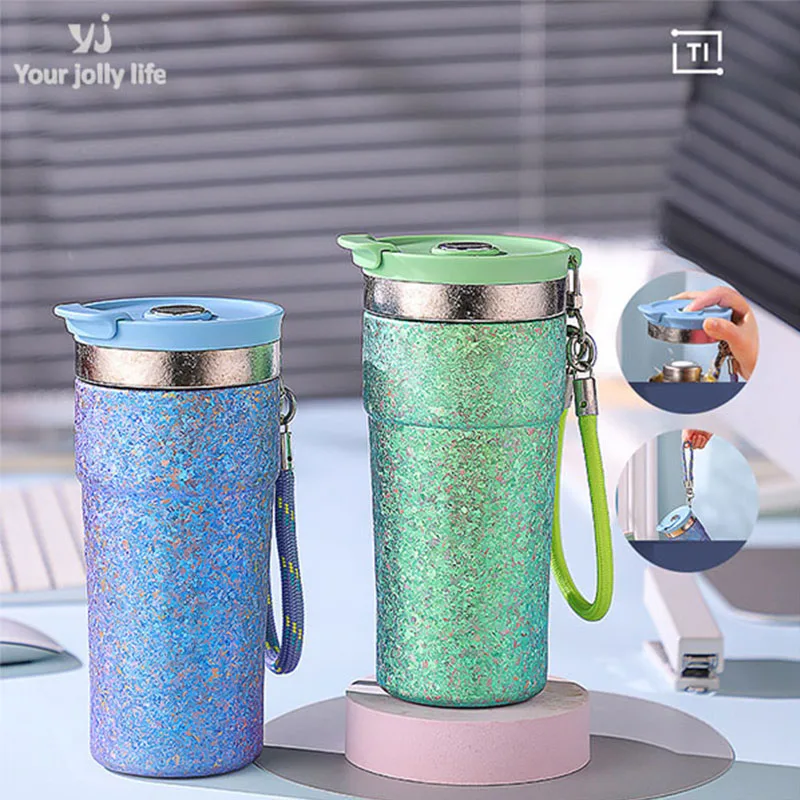 490ml Pure Titanium Thermos Cup With Magnetic Tea Bin Lift Rope,Double Vacuum Flasks,Portable Coffee Cup,Outdoor Water Bottle