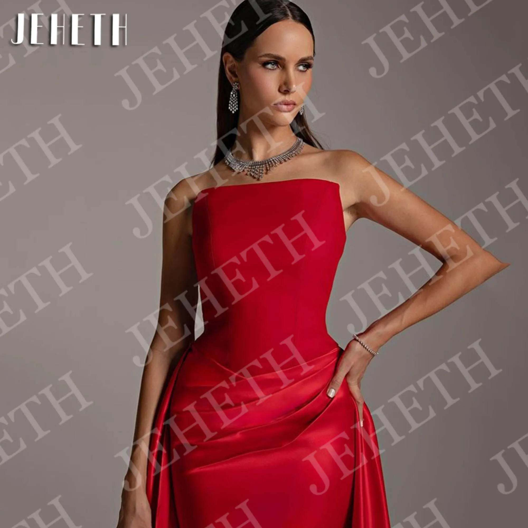 JEHETH Mermaid Elegant ชุดราตรีเซ็กซี่สีแดงซาตินอย่างเป็นทางการชุดที่กําหนดเอง Robe de soirée Femme