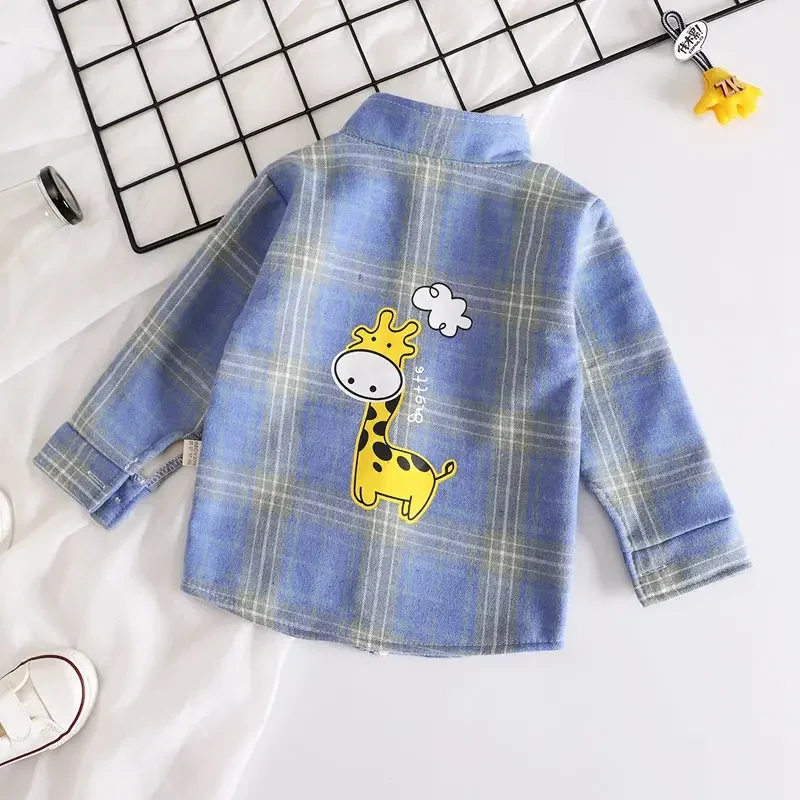 Winter Boys Shirt New Plaid Giraffe Kids Long Sleeve Shirts Children's Cotton Clothes Kids Boy Girls Thicken Blouses Velvet Tops image 5