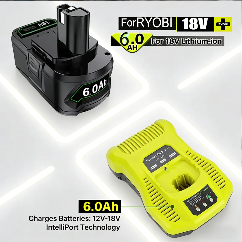 

For RYOBI ONE+ Series 18V 6.0Ah Battery Replacement for P108 P203 P204 P210 RB18L50 Lithium-ion High Capacity