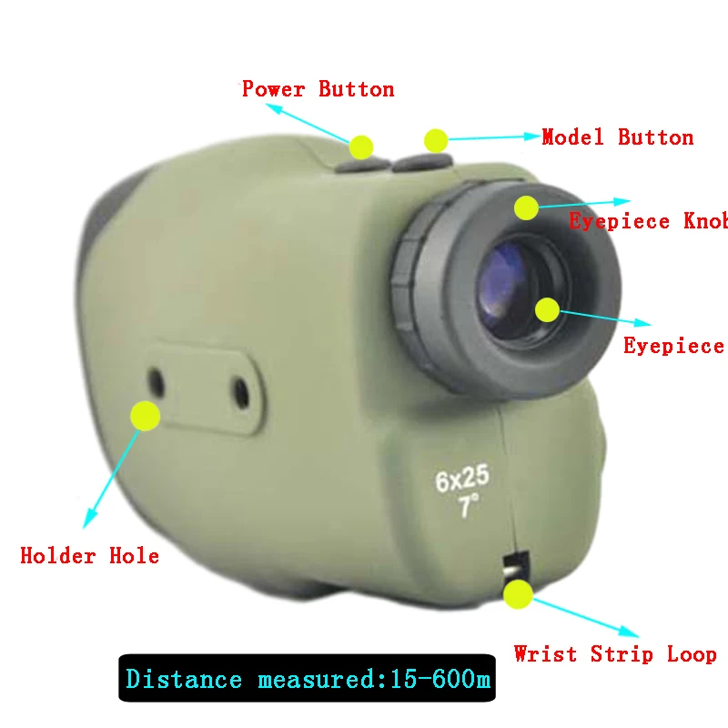 Visionking عالية الدقة 6x25 الليزر Rangefinder قياس زاوية الارتفاع 600 متر مسافة الغولف 7 °   ميدان هانت بوف أحادي العين
