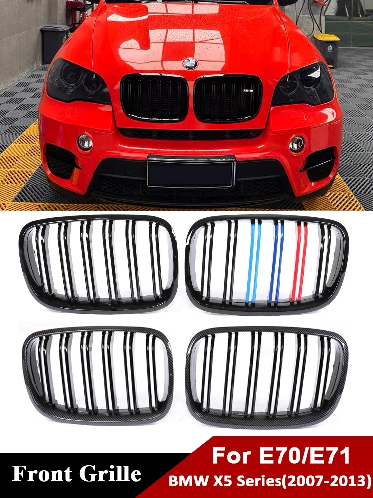 

For BMW X5 X6 E70 E71 2007-2013 Front Bumper Kidney M Color Grille Facelift Cover Radiator Racing Carbon Grill Replacement