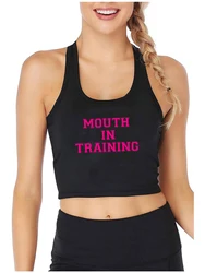 Mouth in Training Print Design Cotton Sexy Slim Fit Crop Top Adult Humor Fun Flirtation Style Tank Tops Swinger Naughty Camisole