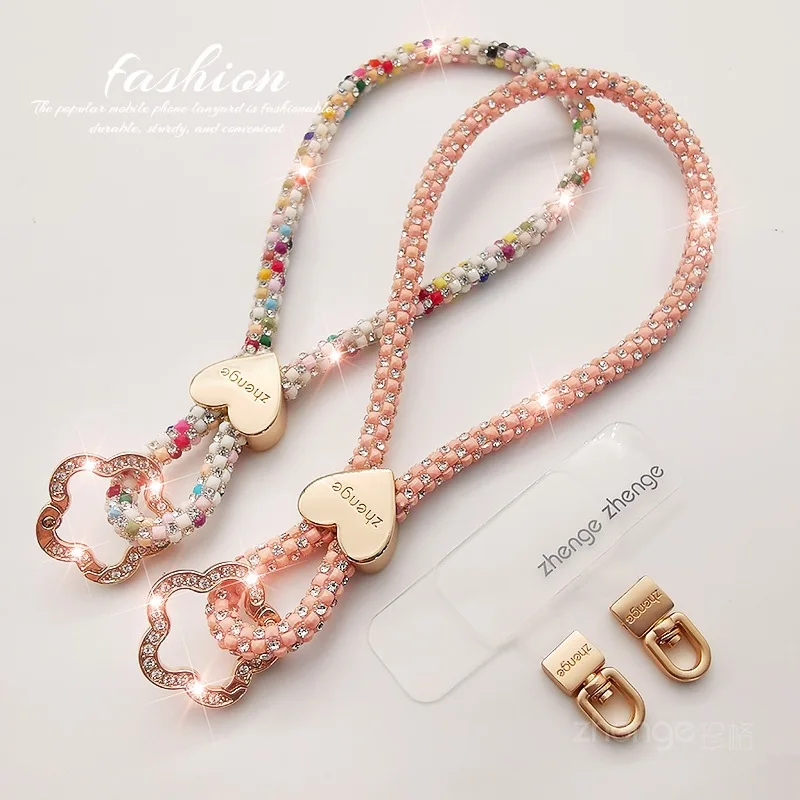 High-End Diamond Love Flower Buckle Mobile Phone Lanyard Wrist Flash Short Bracelet for Outdoor Exquisite Fashion Accessory
