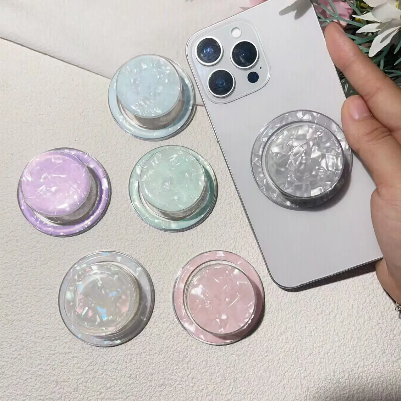 Luxury Glitter Colorful Round Design Magsafe Magnetic Grip Tok Griptok Phone Stand Holder for iPhone 17 16 Smart Tok Bracket