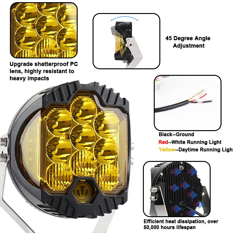 ZK20 LED fog driving light 7 inch 90w 3000K 4300K yellow off road spot light 4x4 SUV