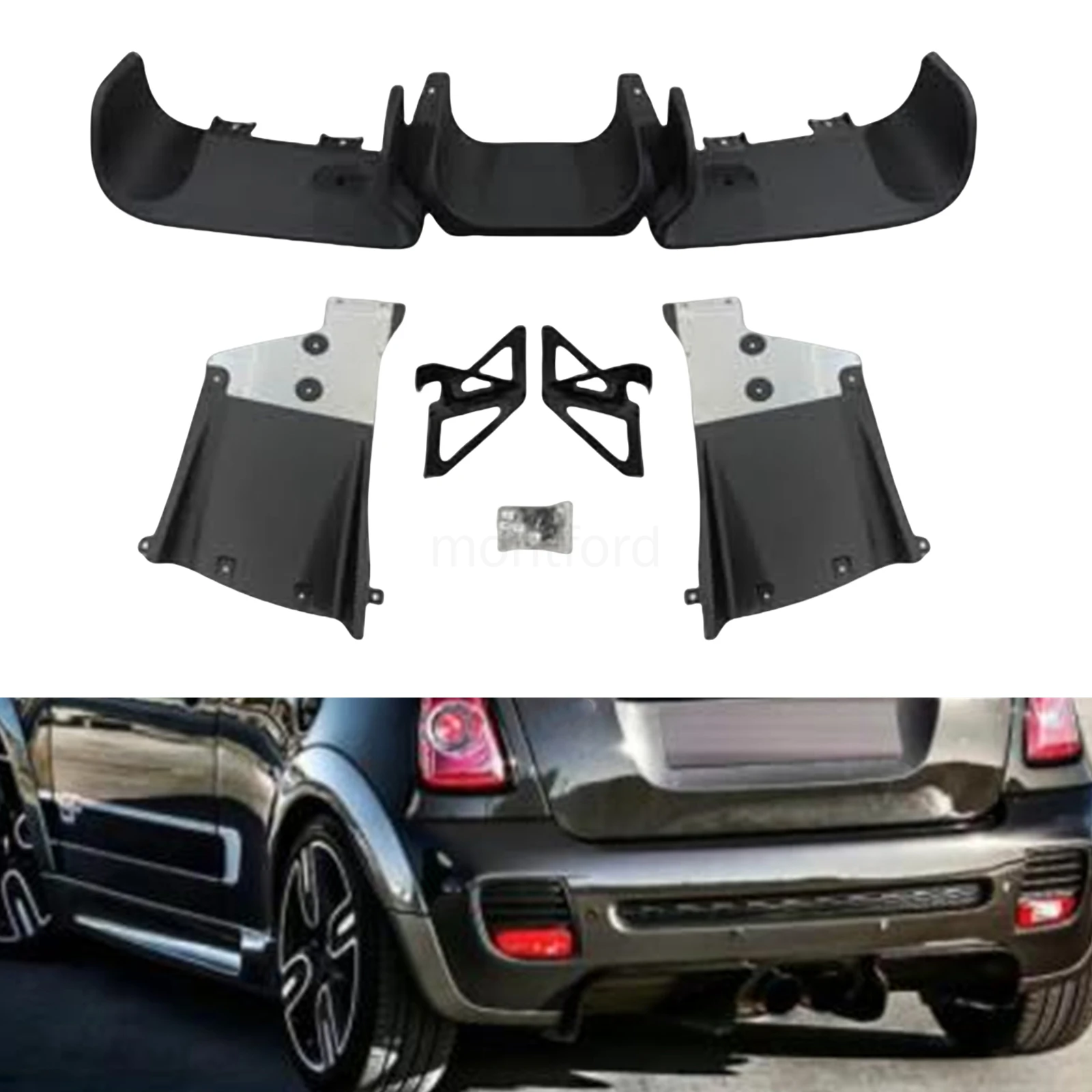 Rear Bumper Diffuser Lip Tail Spoiler Bracket Kit For Mini Cooper R56 Hatch/ R57 Convertible/ R58 Coupe/ montford JCW Style