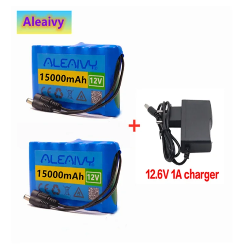 Batería recargable con cargador, pila de litio de 12V, 15000mah, 18650 capacidad, DC 12,6 V, 15Ah, Monitor de cámara CCTV