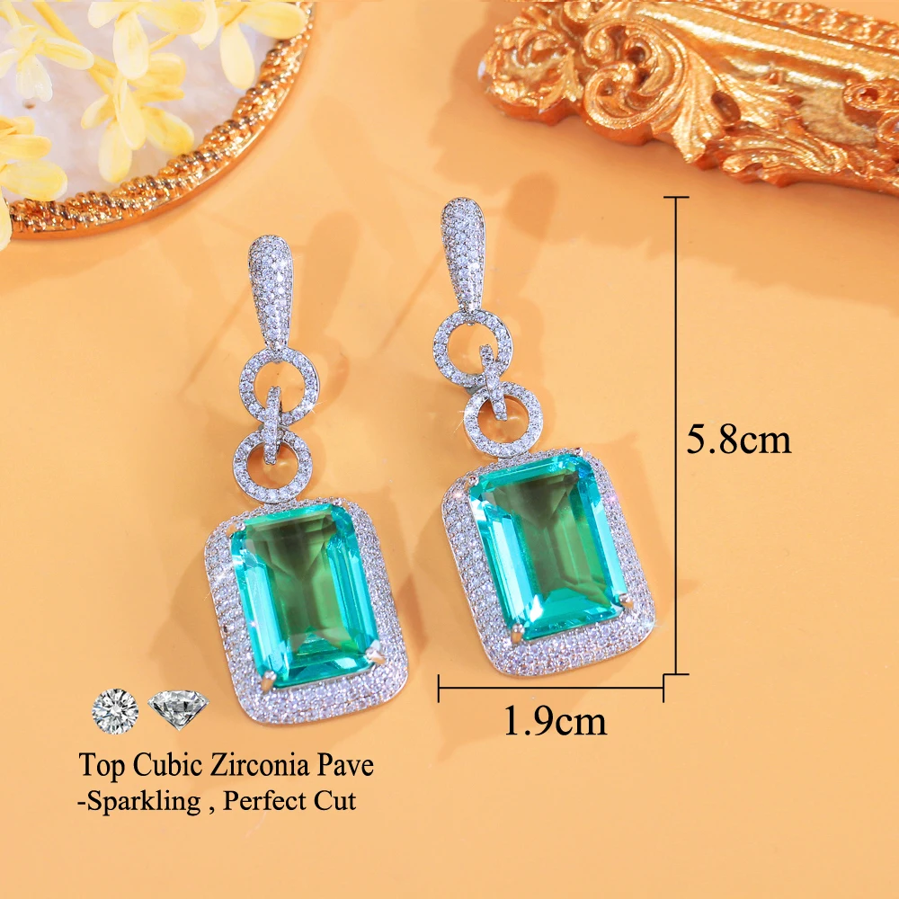 CWWZircons Große rechteckige, hellgrüne Zirkon-Kristall-Ohrringe, lange Hängeohrringe für Damen, luxuriöses Schmuckaccessoire, Großhandel E0738 – Detail 1