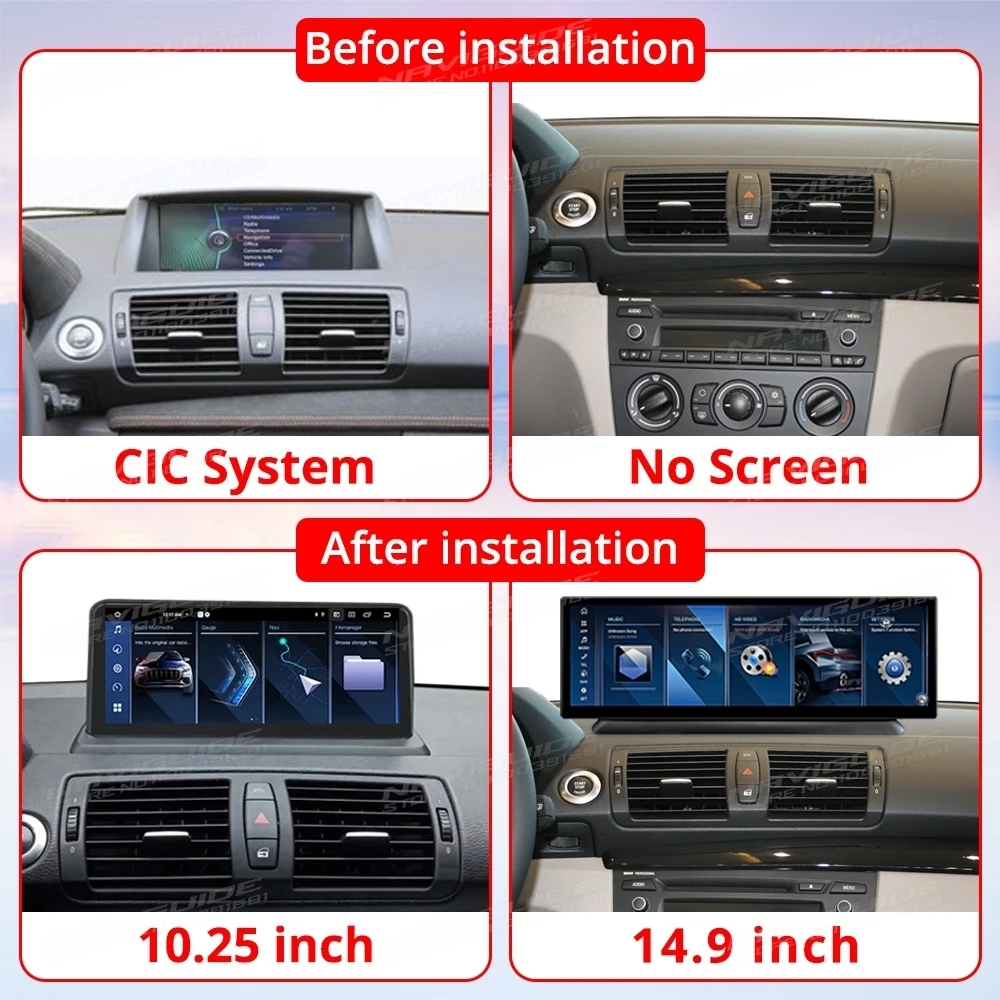 NAVIGUIDE 14.9'' Android 13 Car Radio For BMW 1 Series E81 E82 E87 E88 2004-2012 Wireless Carplay Android Auto Multimedia player