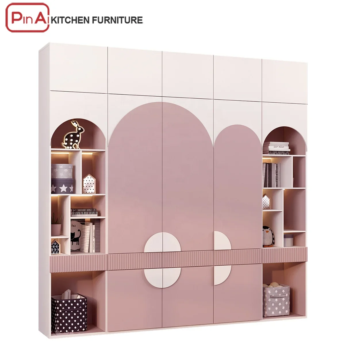 Quarto infantil 4 portas armários de madeira rosa para quarto guarda-roupa de bebê