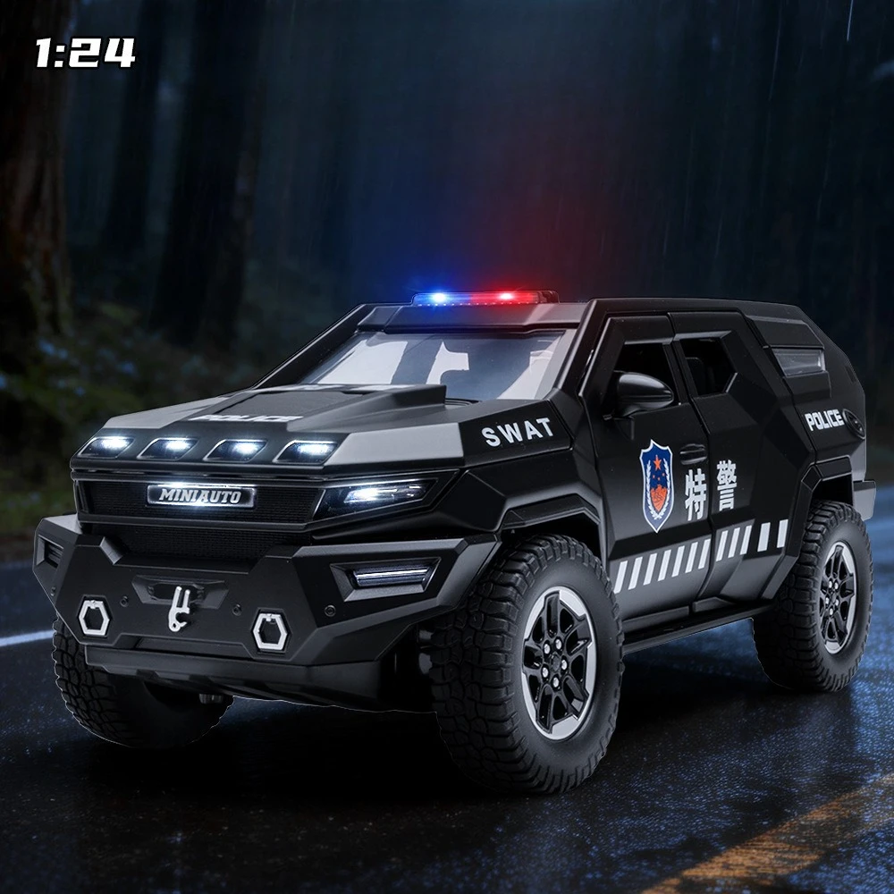 

Модель-имитация полицейской машины 1:24, литая под давлением, с функцией подвески, игрушка-брелок