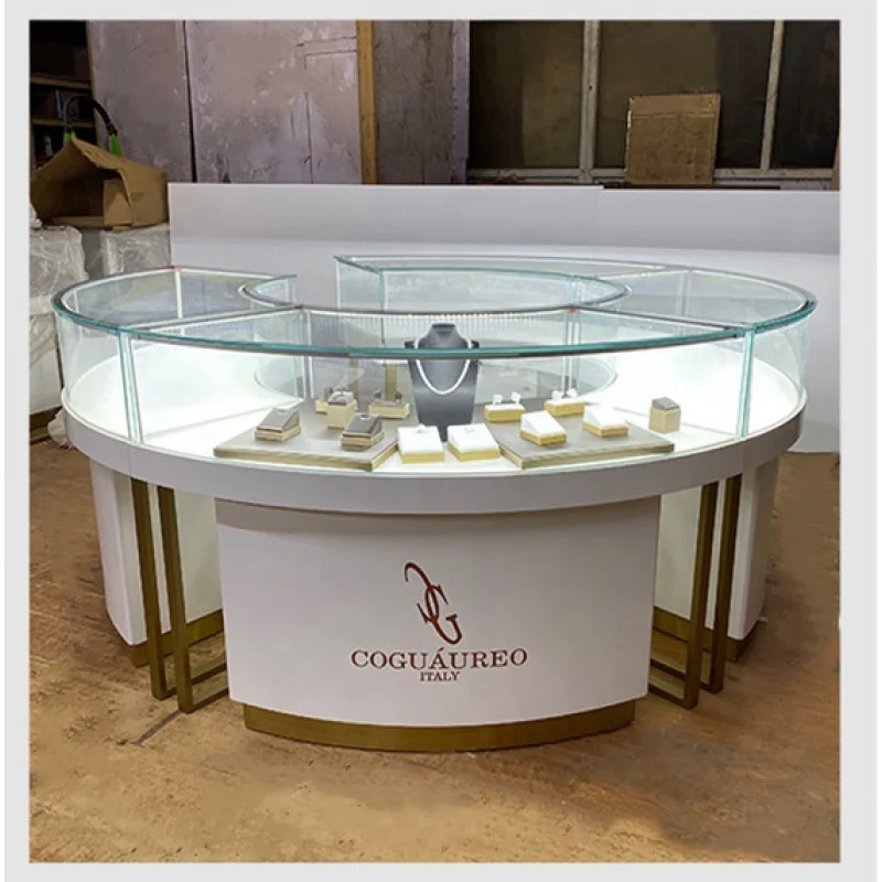 （customized）Retail Round Shape Jewelry Display Cabinet Wooden Jewelry Display Counter with Led Lighting