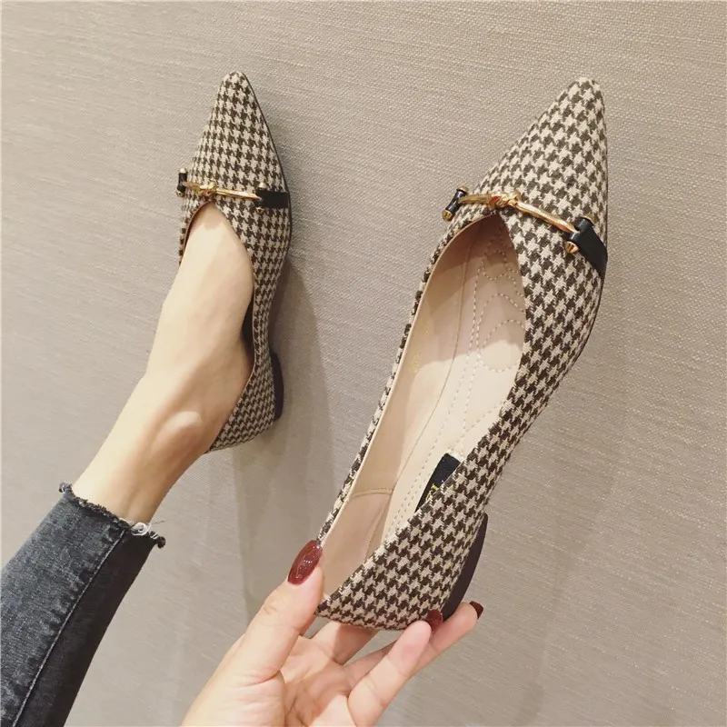 Flat Shoes for Women Pointed Toe Plaid Slip on Loafers Summer Spring Casual Shoes for Female Small Size 31 32 33 34 Women Flats