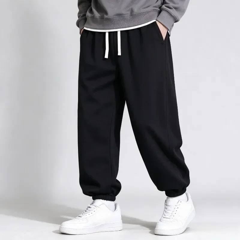 M-8XL Big Size Men Sweatpants Drawstring Casual Joggers Warm Fleece Tapered Pants