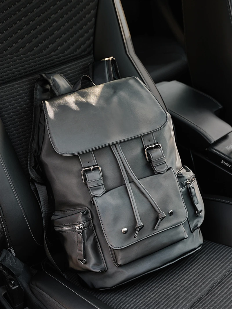 New Fashion Men Leather Backpack Black School Bags for Teenager Boys Laptop Backpacks Mochila Masculina High Quality