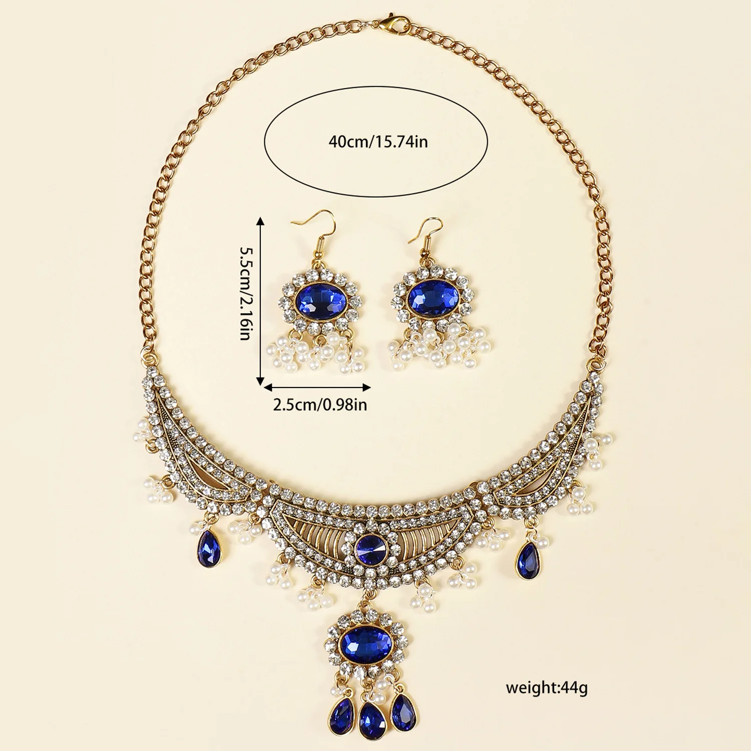 Water drop tassel with diamond retro pearl necklace pendant set jewelry necklace