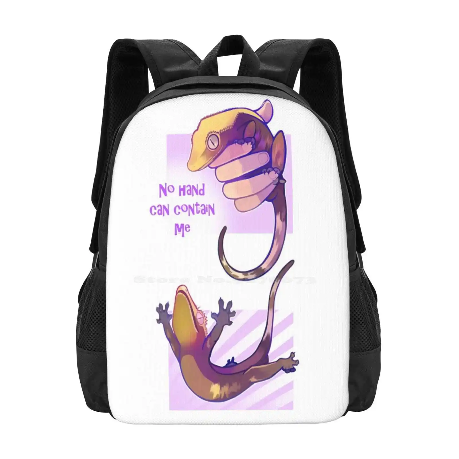 No Hand Can Contain Me Pattern Design Laptop Travel School Bags Crested Gecko Nerdthatdraws Lizard Reptile