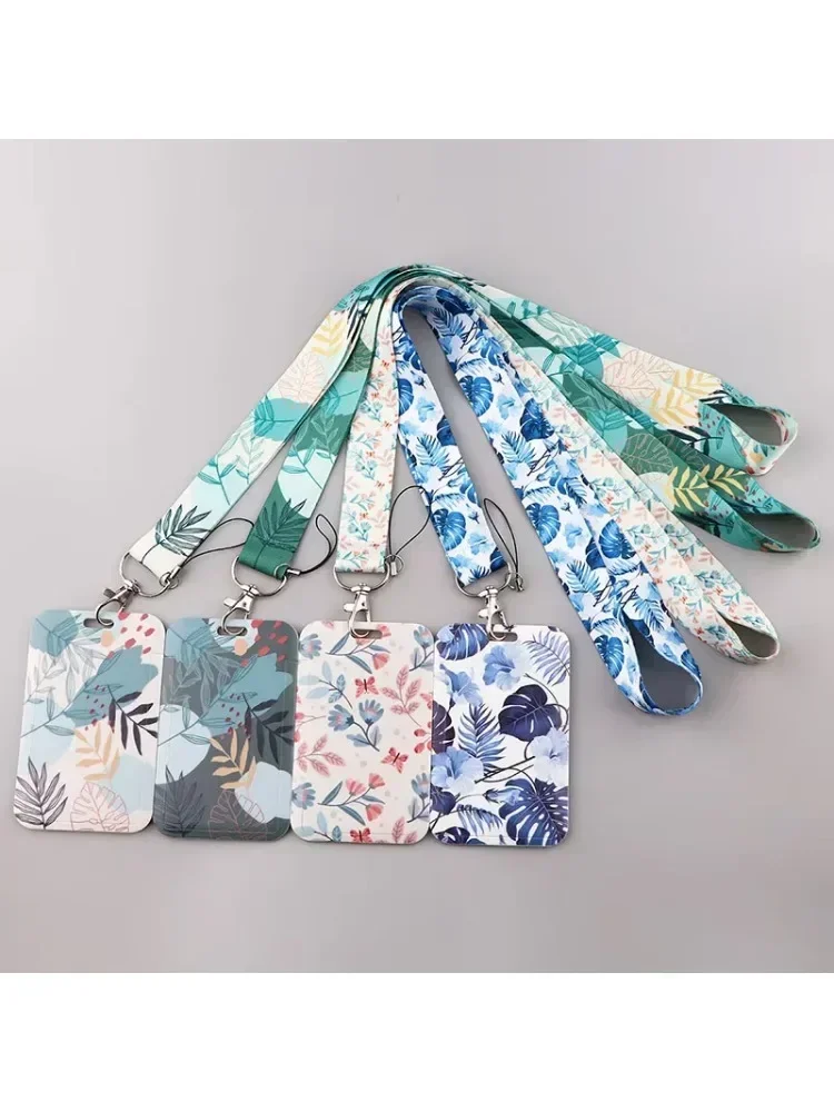 Étui porte-carte plante verte, Badge d'étudiant, carte d'accès au travail, lanière en plastique ABS, sacs de couverture de carte pour femmes et filles