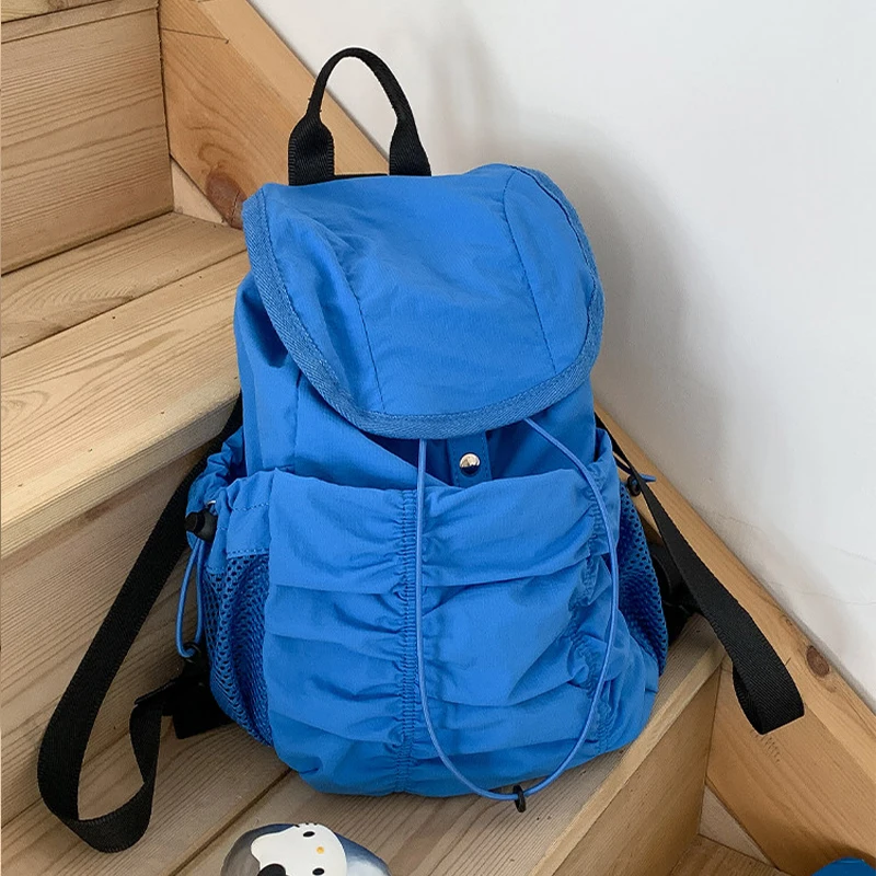 Casual Backpack Women Large Capacity Fashion Junior High School Student Pleat Schoolbag Cloth Bag Korean Travel Backpack