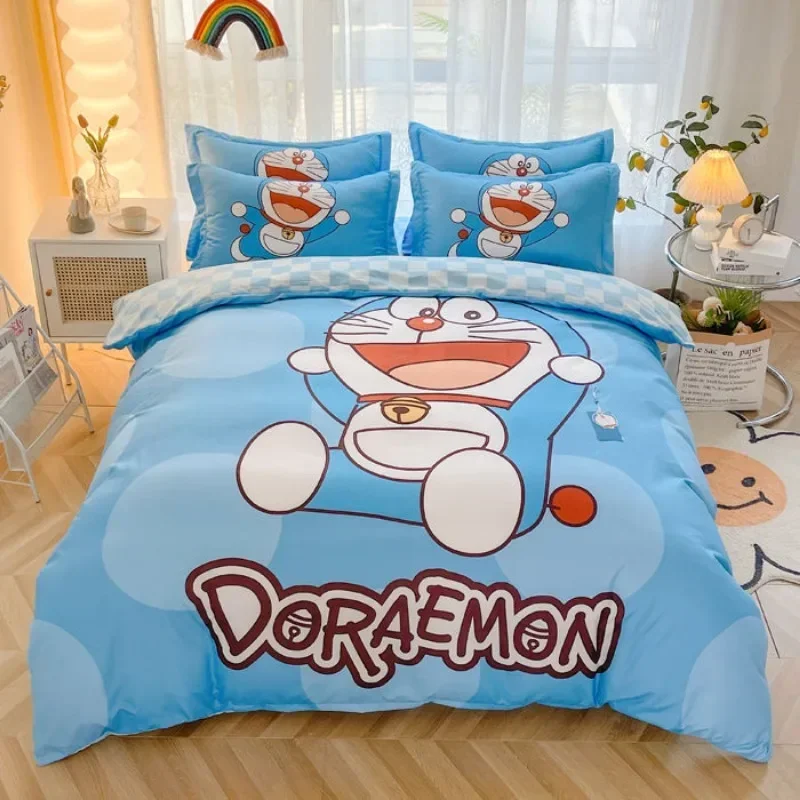 Doraemon Anime Jingle Cat dibujos animados juego de cuatro piezas cómoda funda de edredón sábanas dormitorio infantil ropa de cama Kawaii