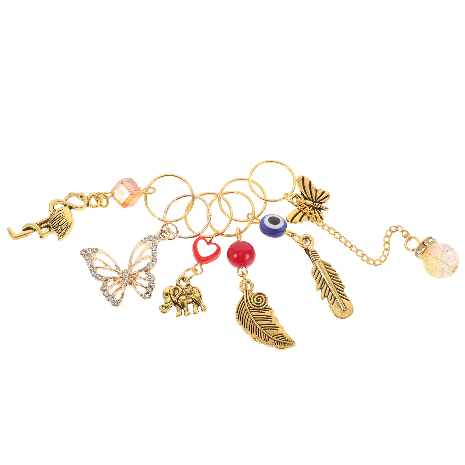 

6 Pcs Elephant Rose Pendant Alloy Butterfly Leaf Accessories Crystals Gems Braid Cuffs Jewelry for Braids Hair Beads Women