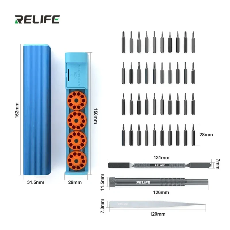 RELIFE RL-5122 43 in1 Screwdriver Set Y0.6/0.8/+1.5/+2.5/T1 for Mobile Phone Tail Plug Disassembly Screwdriver Storage Box Set