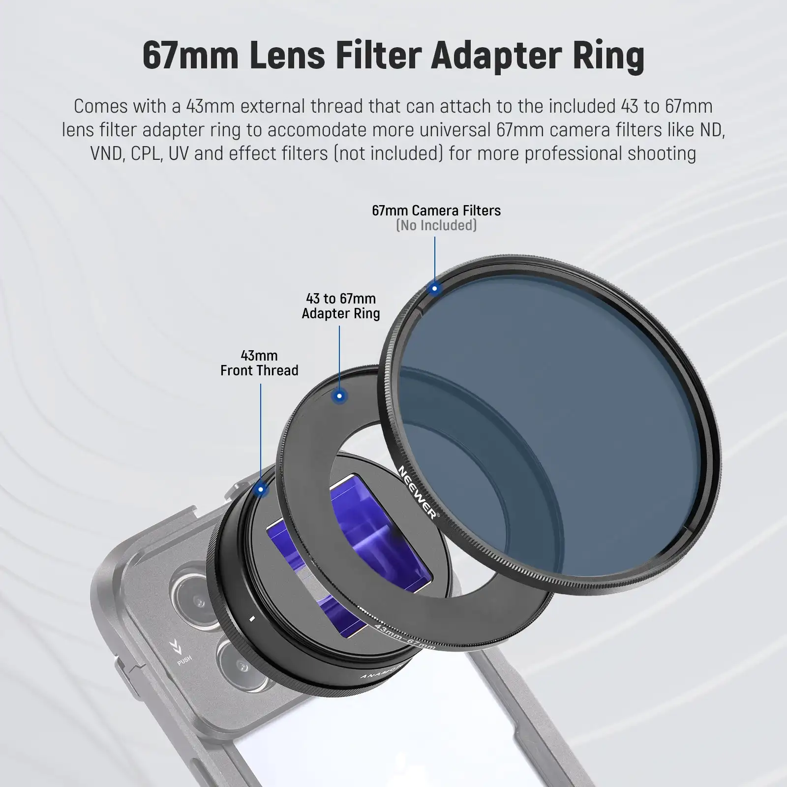 1.55X Blue Anamorphic Smartphone Lens, Mobile Phone Cinematic Anamorphic Zoom Lens for Filmmaker & Videomaker