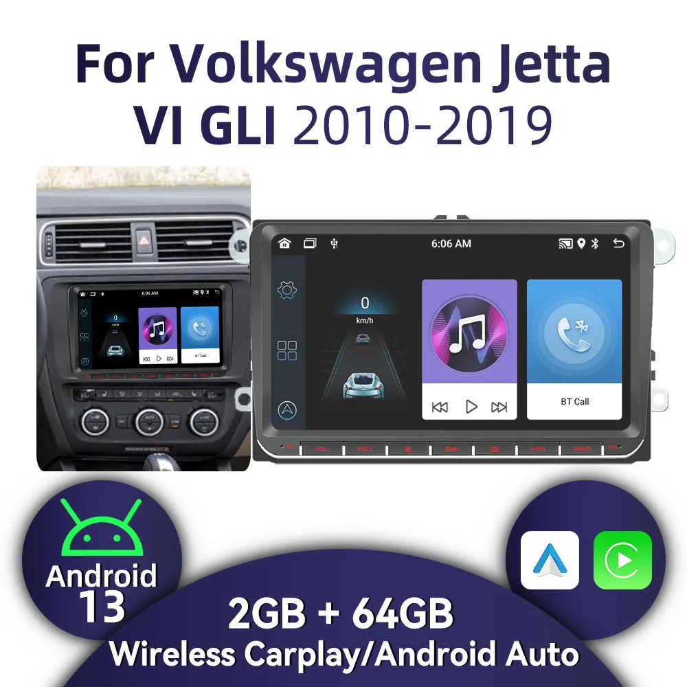 ل VW Volkswagen Jetta 6 VI GLI 2010-2019 9 "شاشة Carplay Autoradio أندرويد سيارة الوسائط المتعددة 2 Din راديو نظام تحديد المواقع ستيريو الملاحة