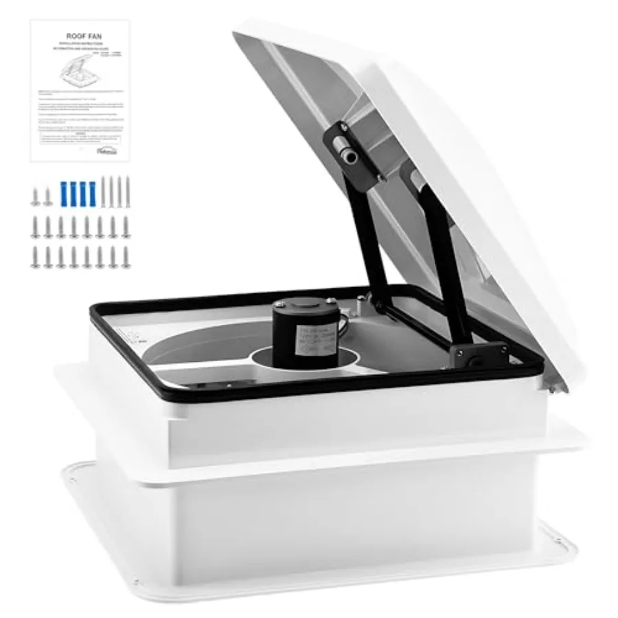 

14 RV Roof Vent Fan 4 Speed Reversible 12V Bathroom Ventilation Fan Deluxe Electric Open Trailer Roof Vent with Touch On-Off Sp