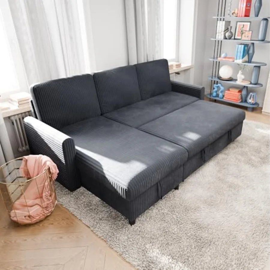 Pull Out Couch 2 in 1 Small Sofa Bed Sleeper Sofa with Storage 77 L Shaped Convertible Sofa with Storage Chaise for Living Room