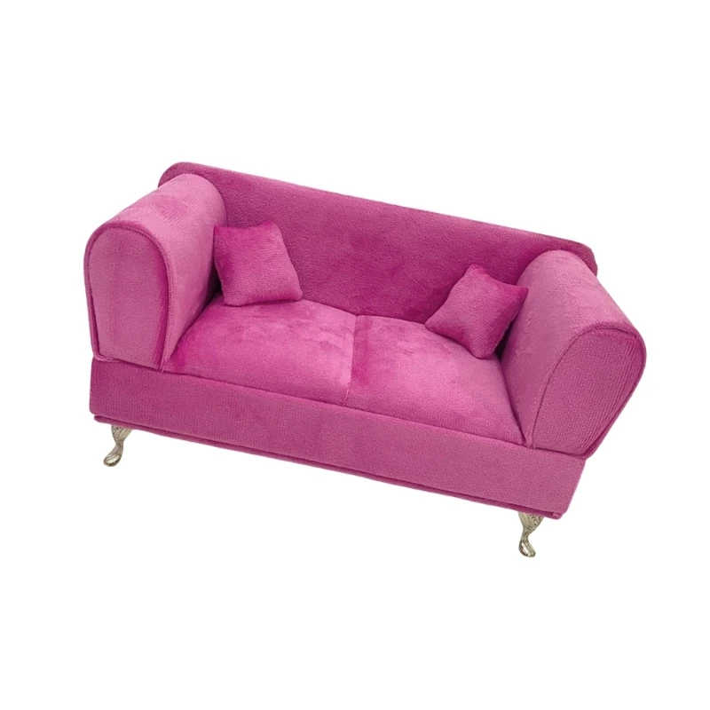 Sofá pelúcia miniatura, móveis brinquedo, escala 1/12, tecido armazenamento joias, 15UB