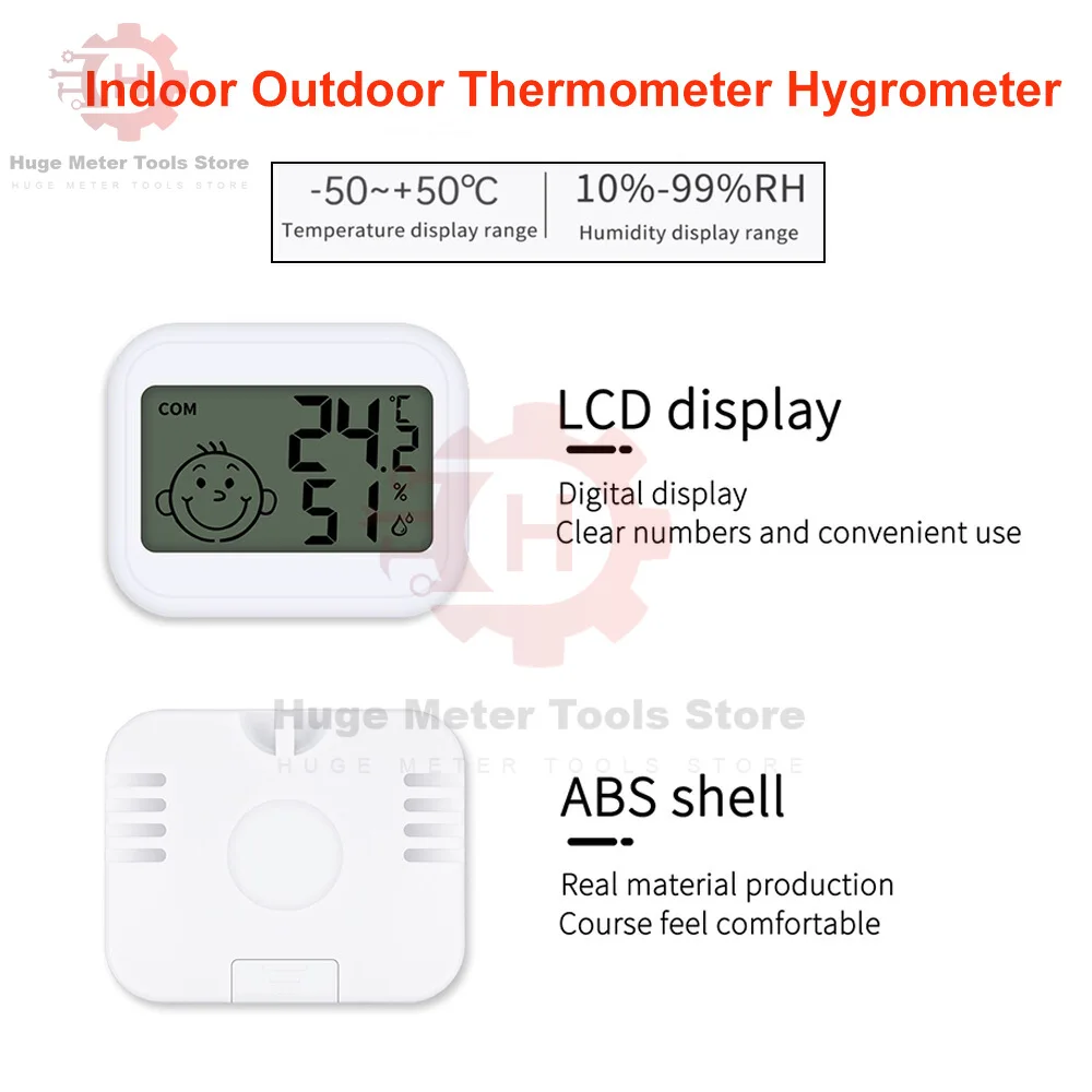 Mini LCD Digital Thermometer Hygrometer Electronic Temperature Humidity Meter Sensor Gauge Weather Station for Home -50~+50℃