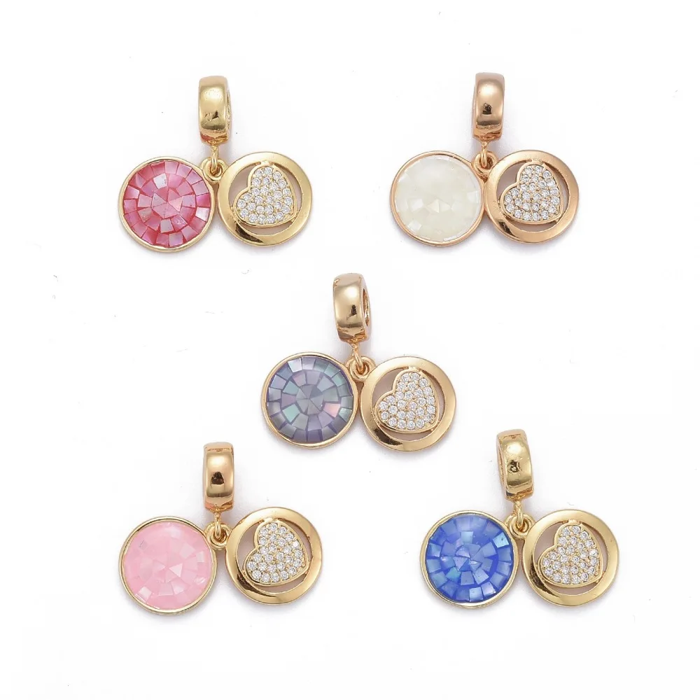 

5Pcs Cubic Zirconia European Dangle Charms with Freshwater Shell Enamel Pendants for Jewelry DIY Necklace Making Findings